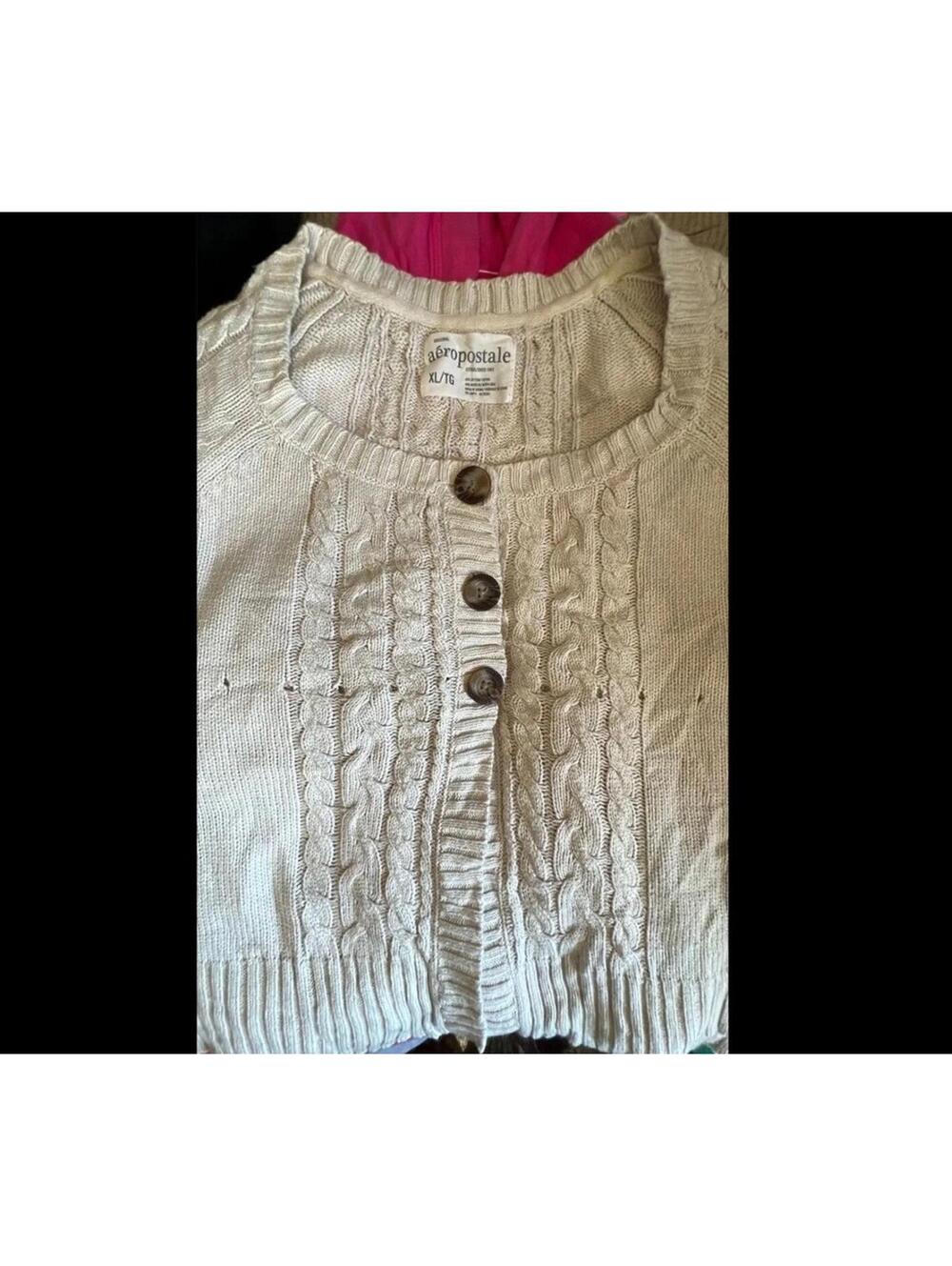 Y2K Aeropostale Womens Cable Knit Button Short Sleeve Cardigan Sweater Size XL